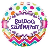 18 inch-es Boldog Születésnapot Chevron Dots Szülinapi Fólia Lufi