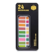 Akvarellfesték 24színű 21x9cm fém dobozban, 1,2x3cm gomb, ecsettel Akvarellfesték 24színű 21x9cm fém dobozban, 1,2x3cm gomb, ecsettel