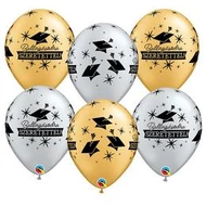 11 inch-es Ballagásodra Szeretettel Diplomakalap Mintás Arany & Ezüst Lufi 6 db