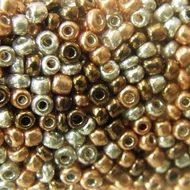 Színmix ezüst-arany-bronz metálos kásagyöngy, 2mm