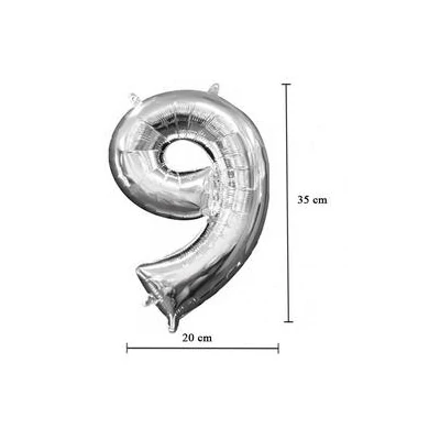 16 inch-es 9 - Ezüst Számos Minishape Fólia Lufi