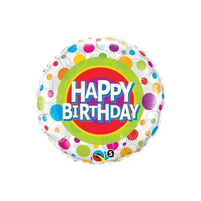 18 inch-es Happy Birthday Colorful Dots - Színes Pöttyös Szülinapi Fólia Lufi