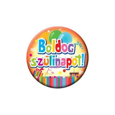 Boldog Szülinapot Feliratú Színes Kitűző - 5,5 cm