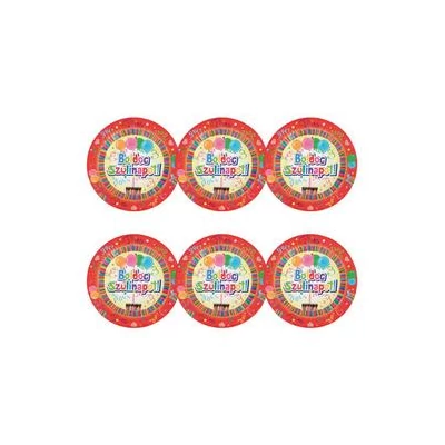 Boldog Szülinapot Színes Parti Tányér - 24 cm-es, 6 db-os