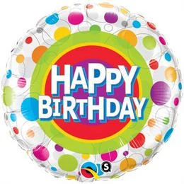 18 inch-es Happy Birthday Colorful Dots - Színes Pöttyös Szülinapi Fólia Lufi