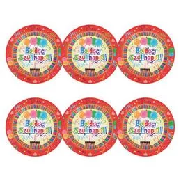 Boldog Szülinapot Színes Parti Tányér - 24 cm-es, 6 db-os